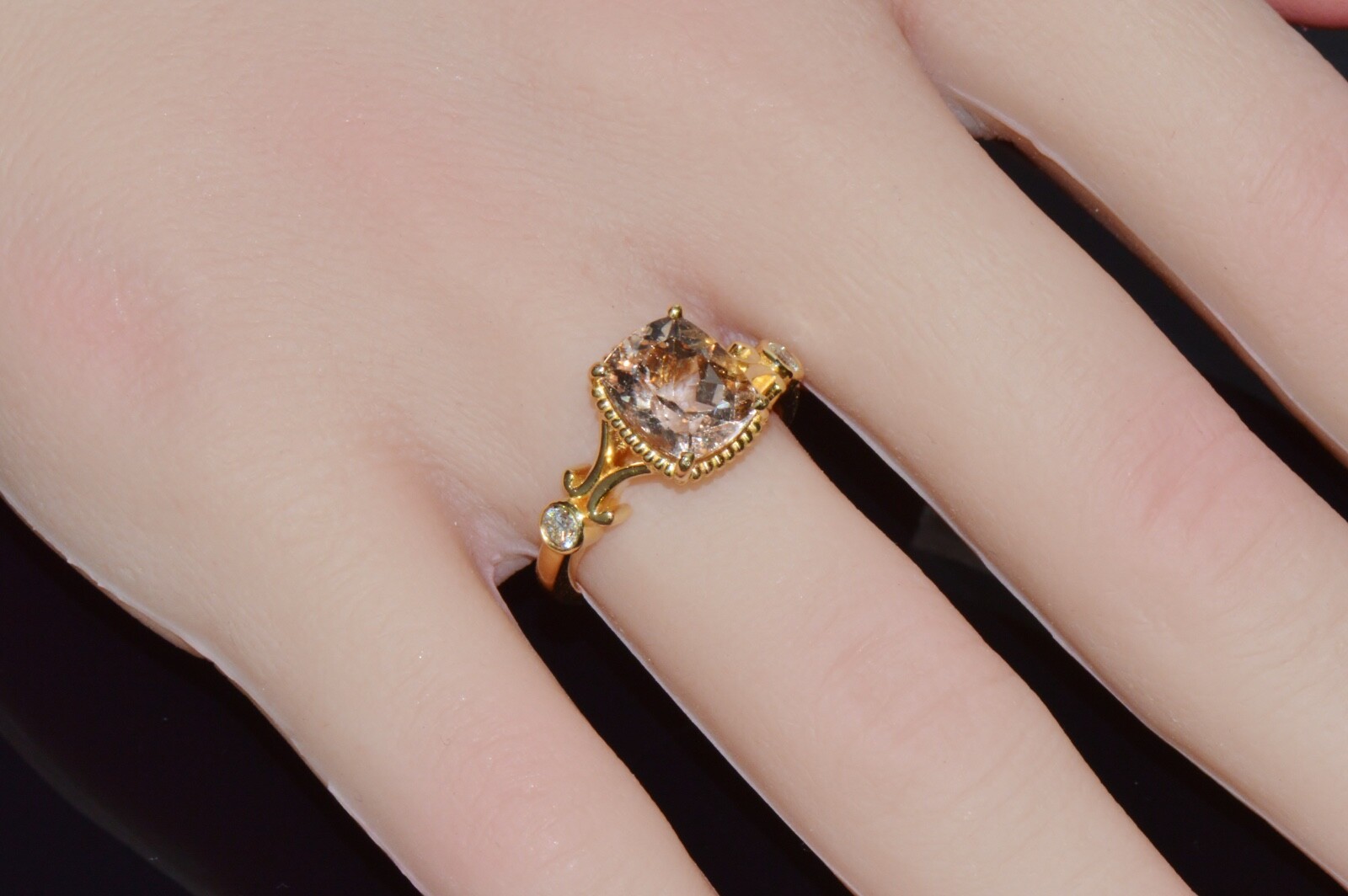 Certified Natural 2.82Cts Diamond Morganite 18K Gold Filigree Engagement Ring