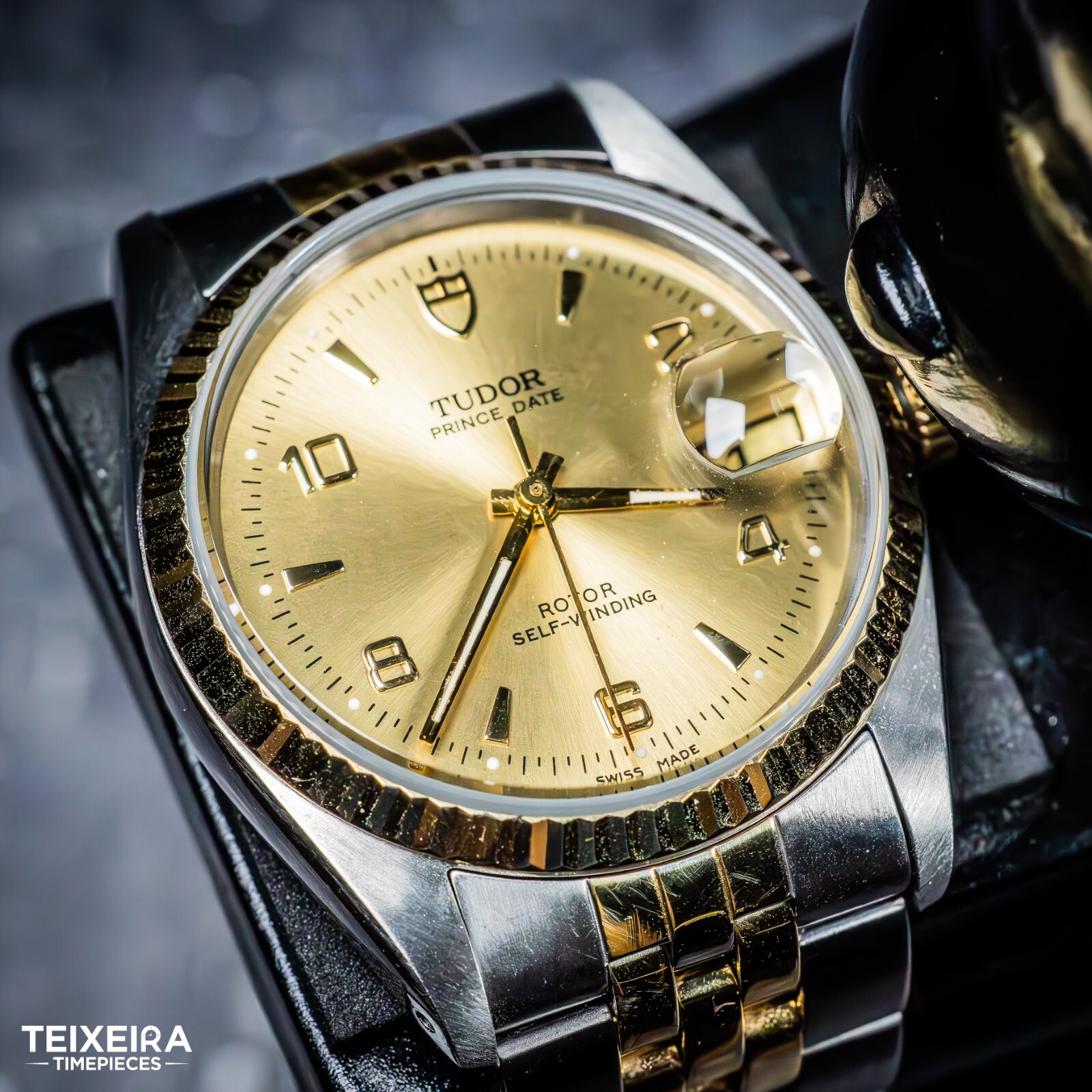 Tudor Prince Date 74033 Champagne 18k Fluted Bezel and Jubilee Bracelet 34mm