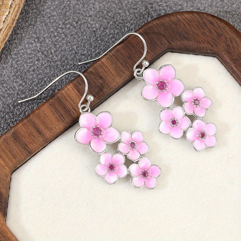 1Pcs Pink Cherry Blossom Dangle Earrings Flower Hook Drop Earrings