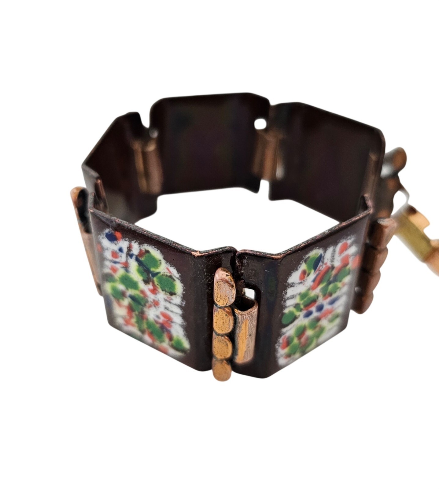 Matisse Renoir Chestnut Brown Specked Red Green Blue Panel Bracelet J688