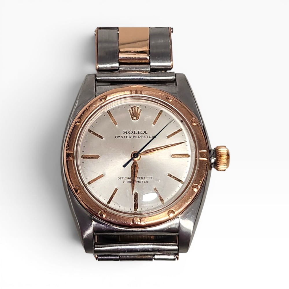 W/Box Vintage Rolex Oyster Perpetual 31 mm Steel 18K Rose Gold Watch 3372