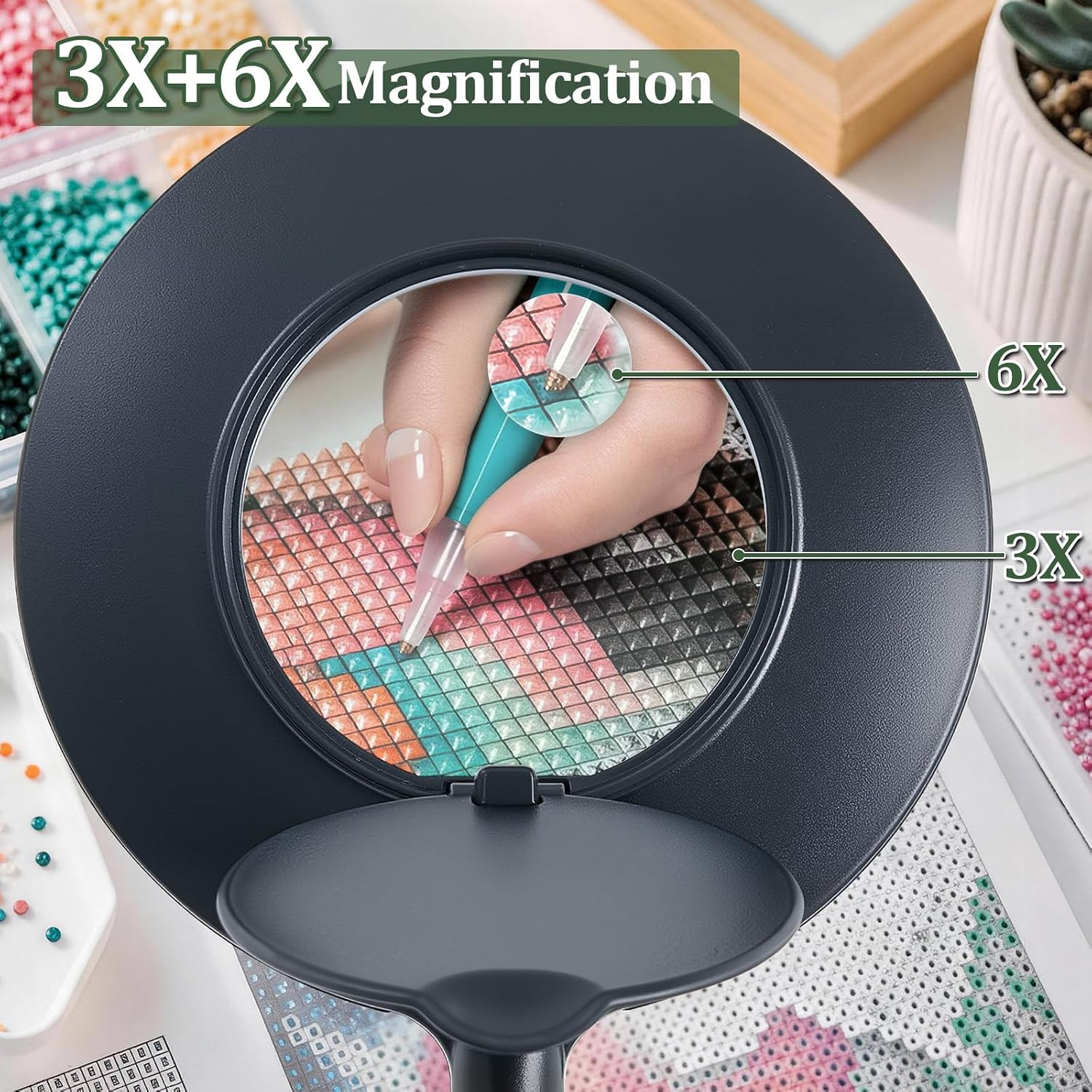 Magnifier Desk Lamp, Flexible Gooseneck, 2-in-1 Magnifying Glass 3X+6X Led Work