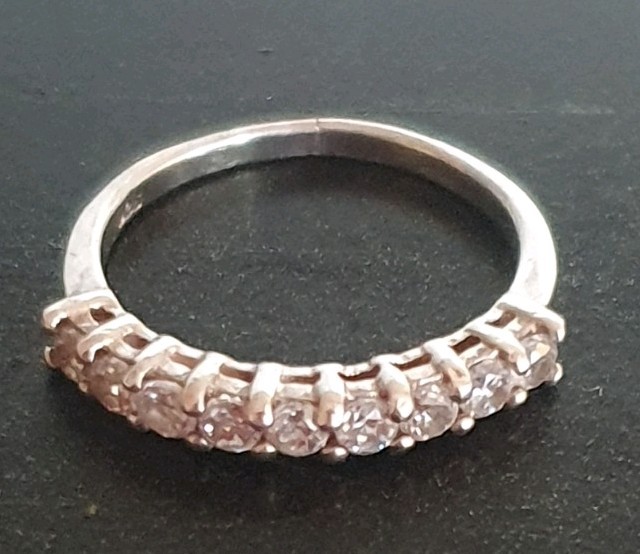 925 Silver Seven Stone Claw Set Half Eternity Ring Band Size I Sparkly