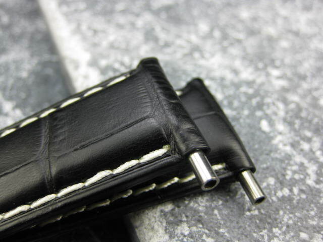 New 22mm Leather Watch Band Black Tang Tongue Strap for fits PANERAI White