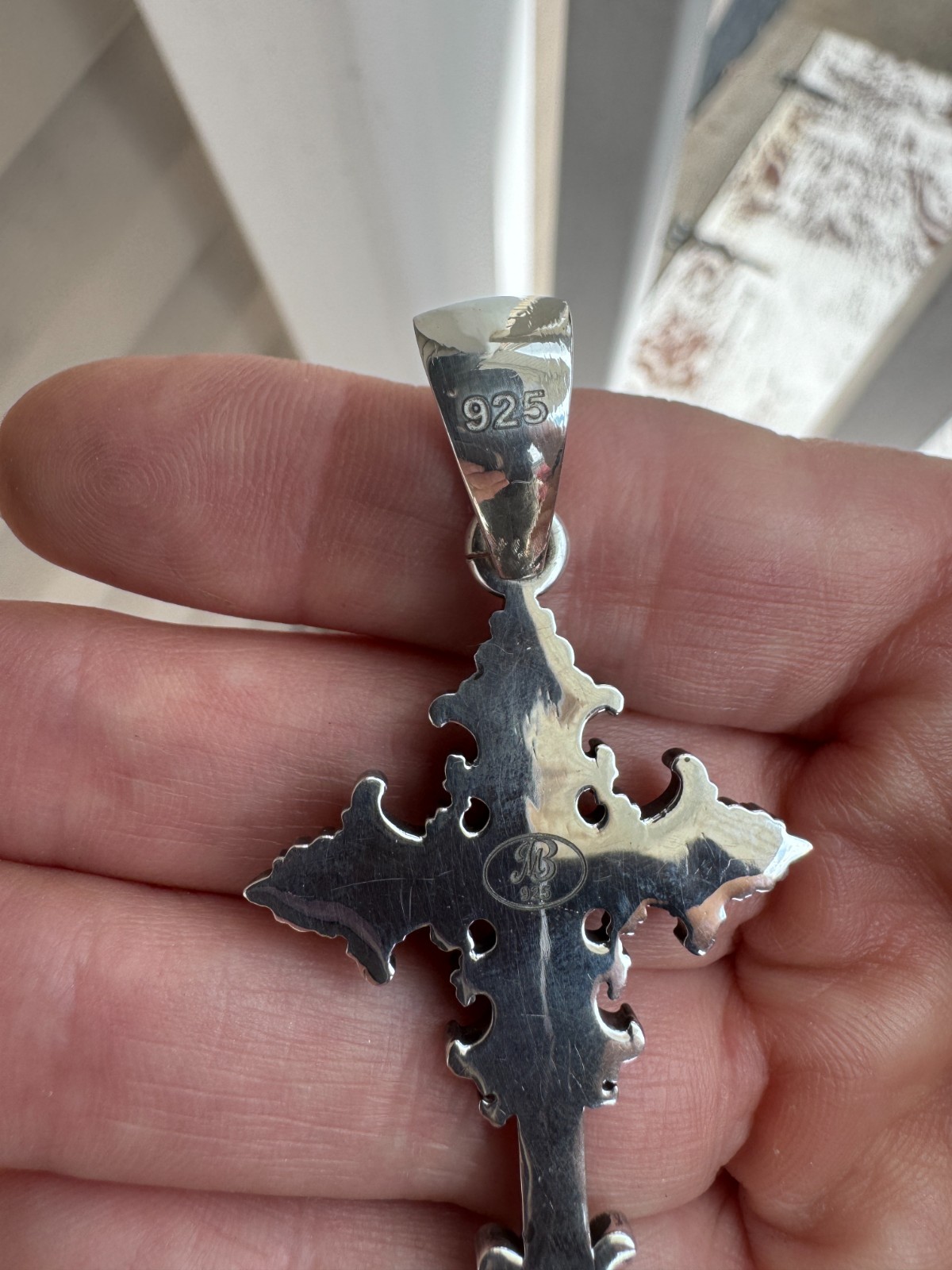 Oxidized Gothic Cross Charm Pendant 2.5″ Polished Solid Sterling Silver .925