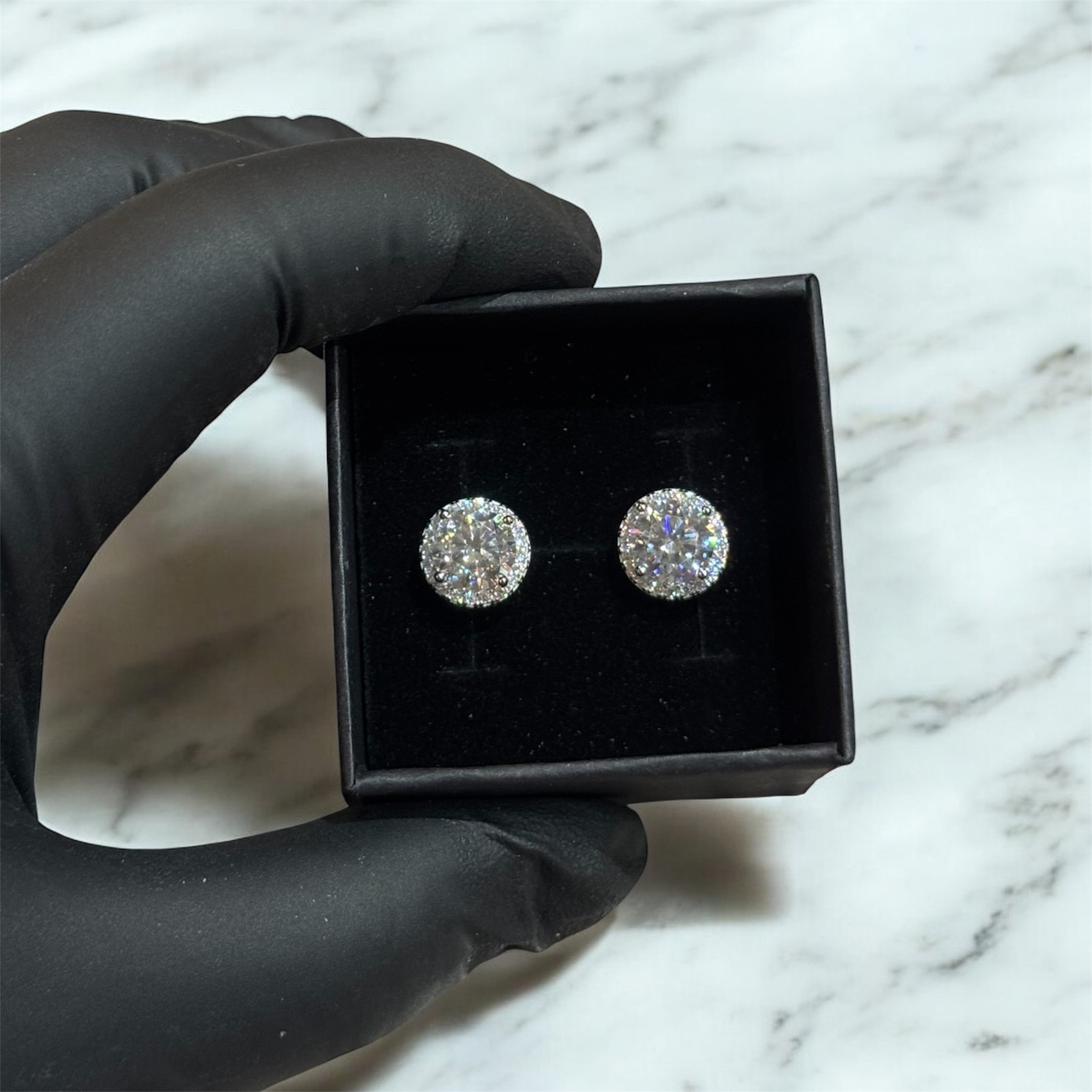 Vvs Moissanite Earrings 925 Sterling Silver GRA Certified Men Women Halo Studs