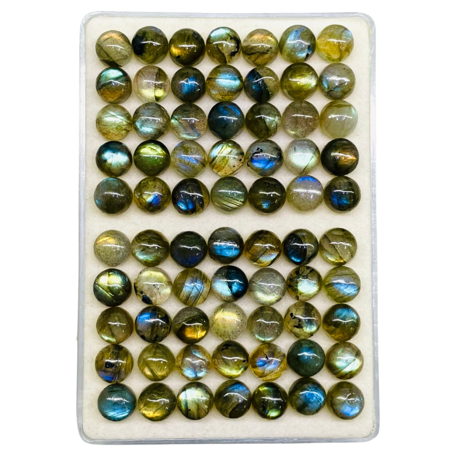 60 Pcs Natural Labradorite 7mm Round Flashy Loose Untreated Cabochon Gemstones