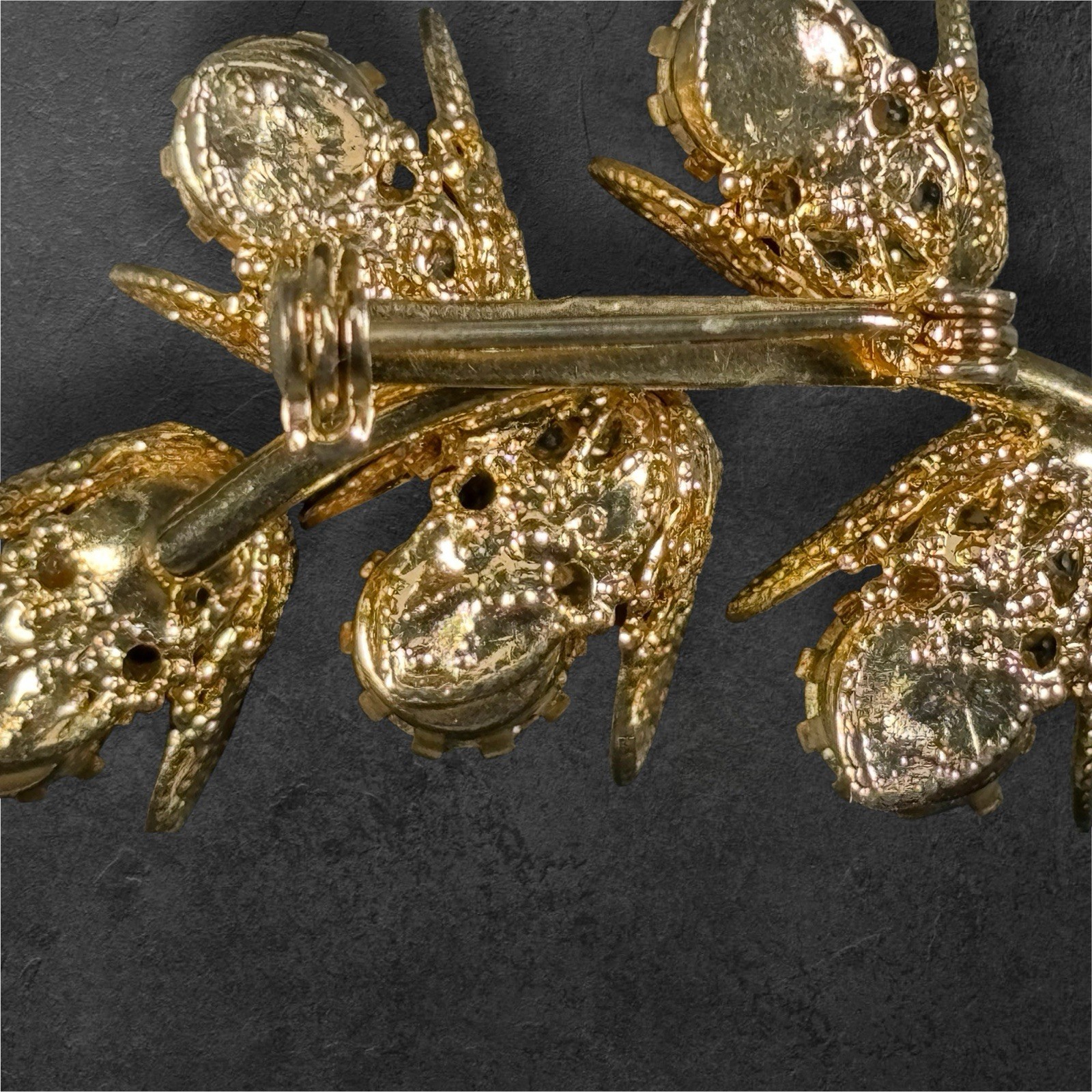 Vintage Gold Tone Filigree Flower Brooch Lavender Rhinestone Pin Unsigned
