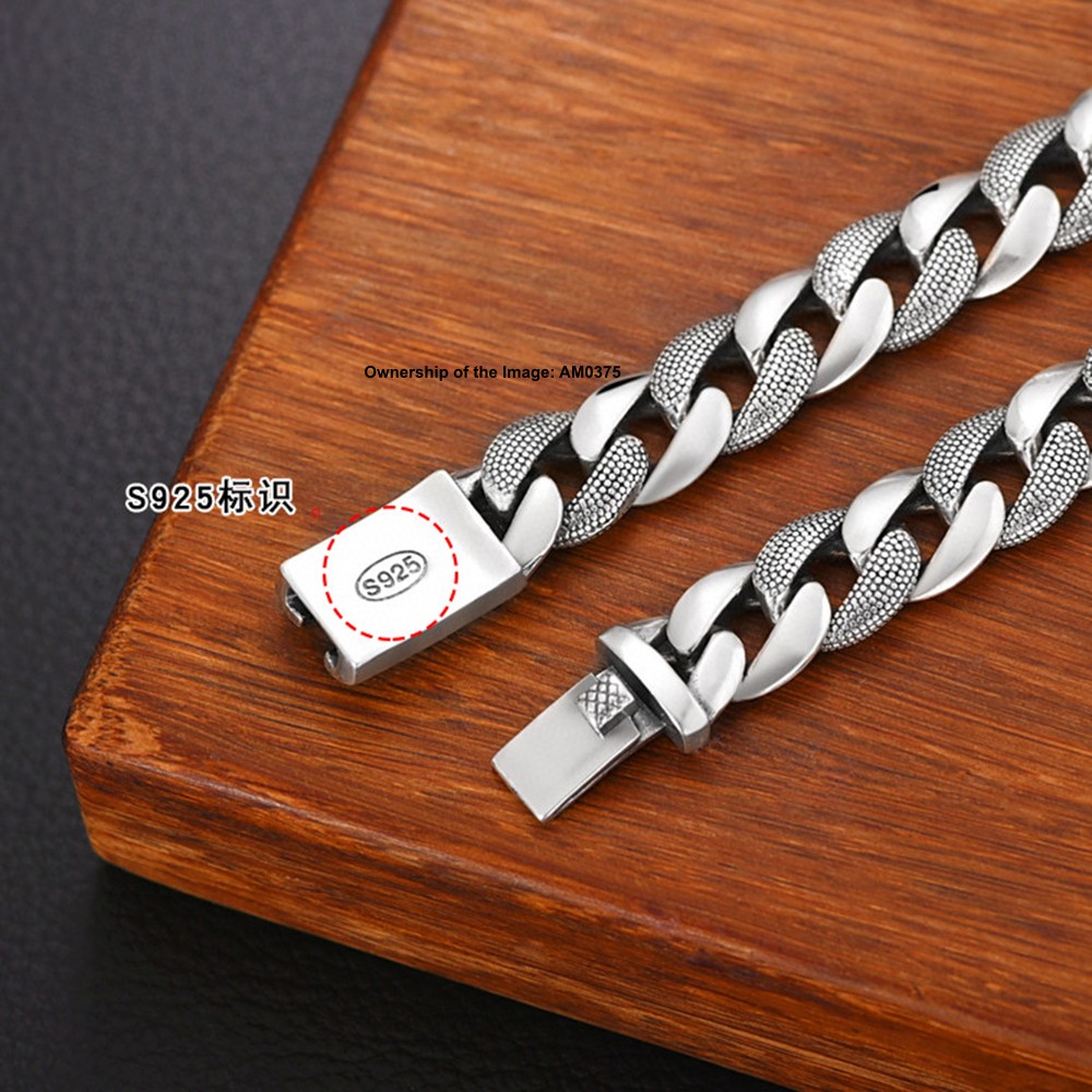 Real S925 Sterling Silver Bracelet 10mm Curb Link Bracelet For Men 7.1-8.7inch