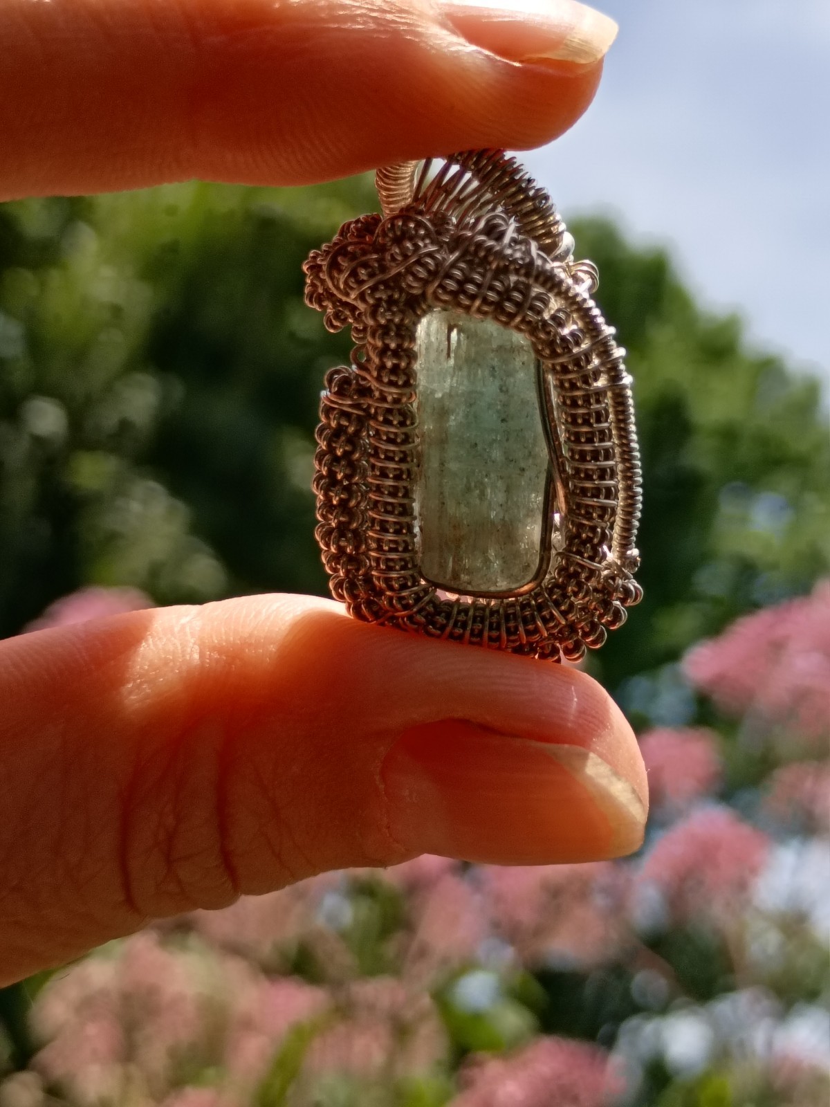 Nigerian Emerald Handcrafted Wire Wrapped Pendant Sterling Silver Natural