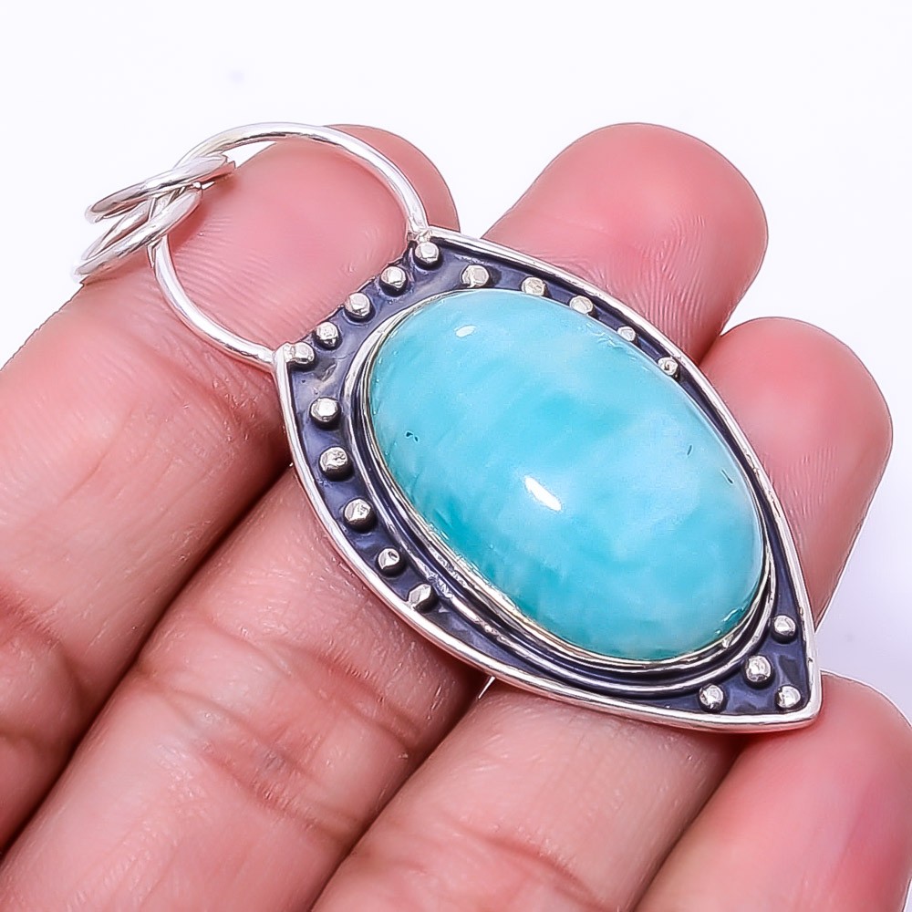 Amazonite – Peru Designer Handmade 925 Sterling Silver Pendant 2.34″ P938816521