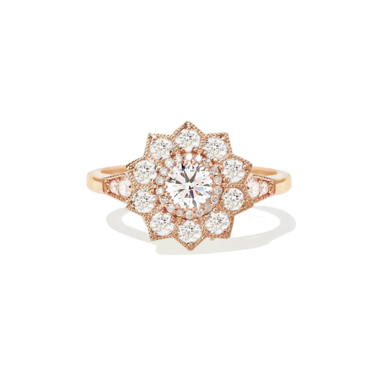 0.5CT Round Cut Halo Moissanite Engagement Ring 14K Yellow Gold Plated For Women