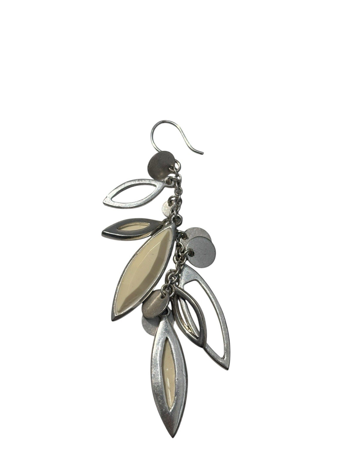 Vintage Signed KCR Silver Tone White Leafy Cascade Dangle Pierced Earrings