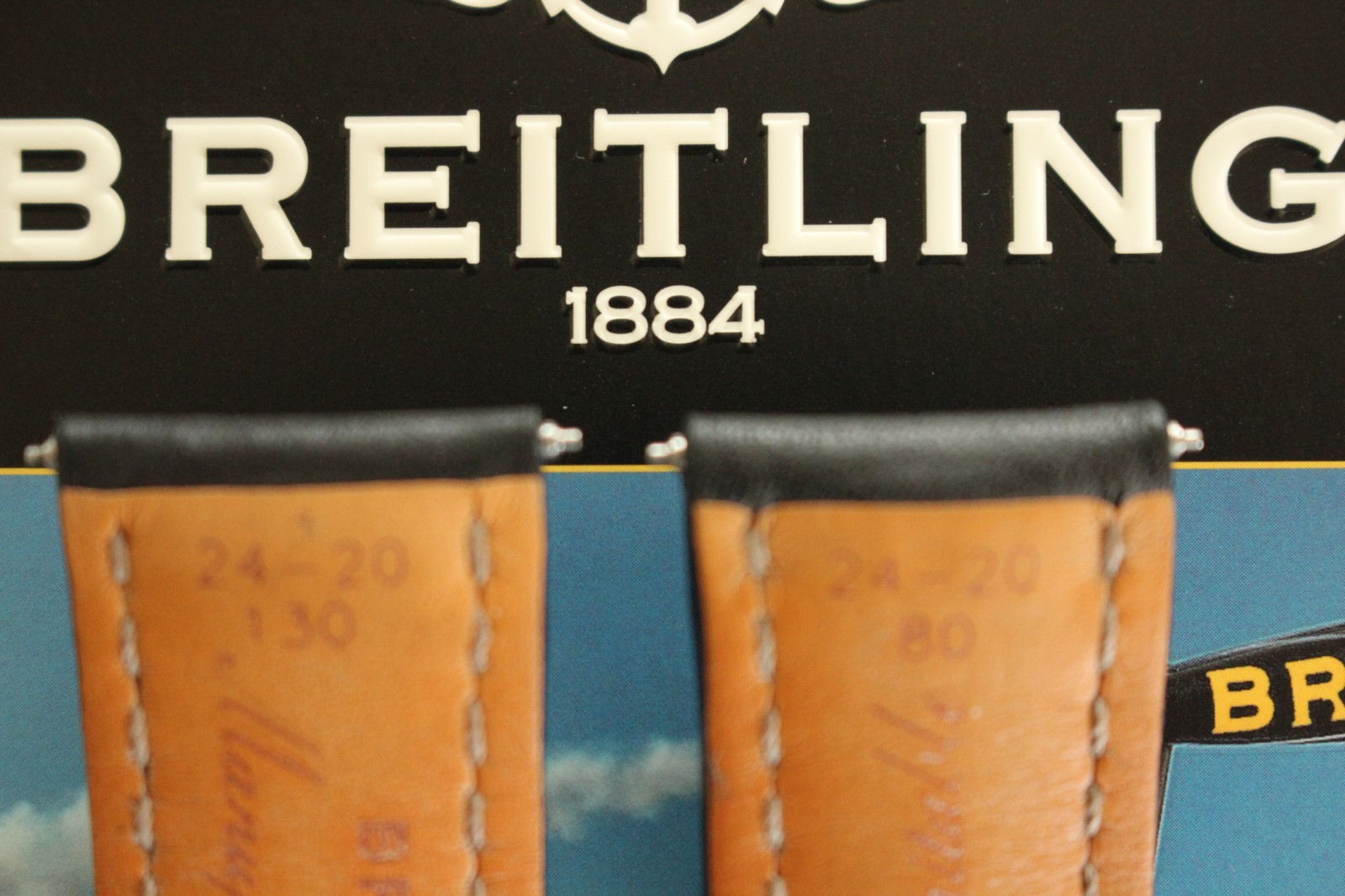 BREITLING 441X 24-20 BLACK SMOOTH CALF TONGUE BUCKLE WATCH BAND WATCHBAND STRAP