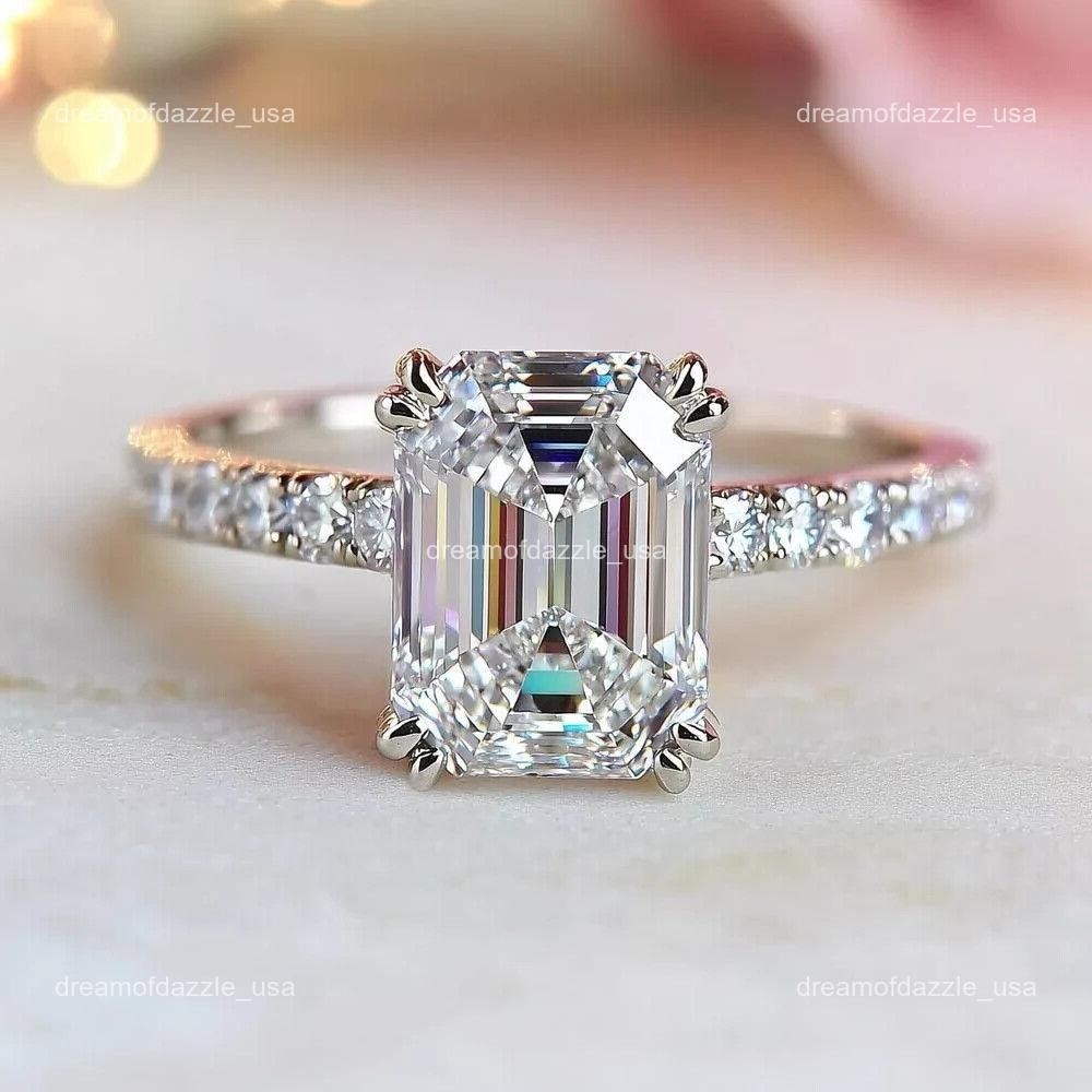Diamond 14K White Gold April Prong Solitaire with Accents Daughter Ring Jewelry