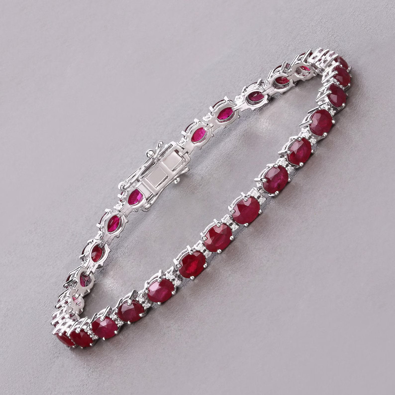16 Ct Oval Cut Natural Ruby Diamond Wedding Tennis Bracelet 14K White Gold 7″