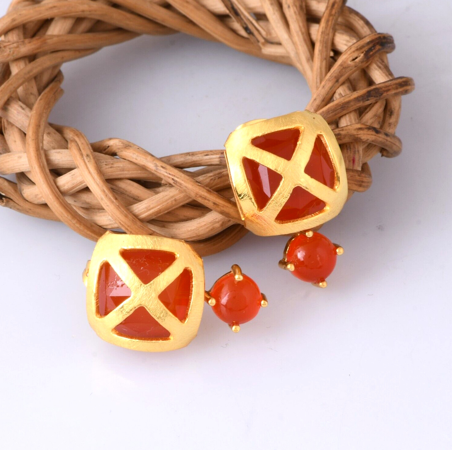 Carnelian Set Turkish Style Designer Stud Gold Earrings Jewelry For Women Gifts