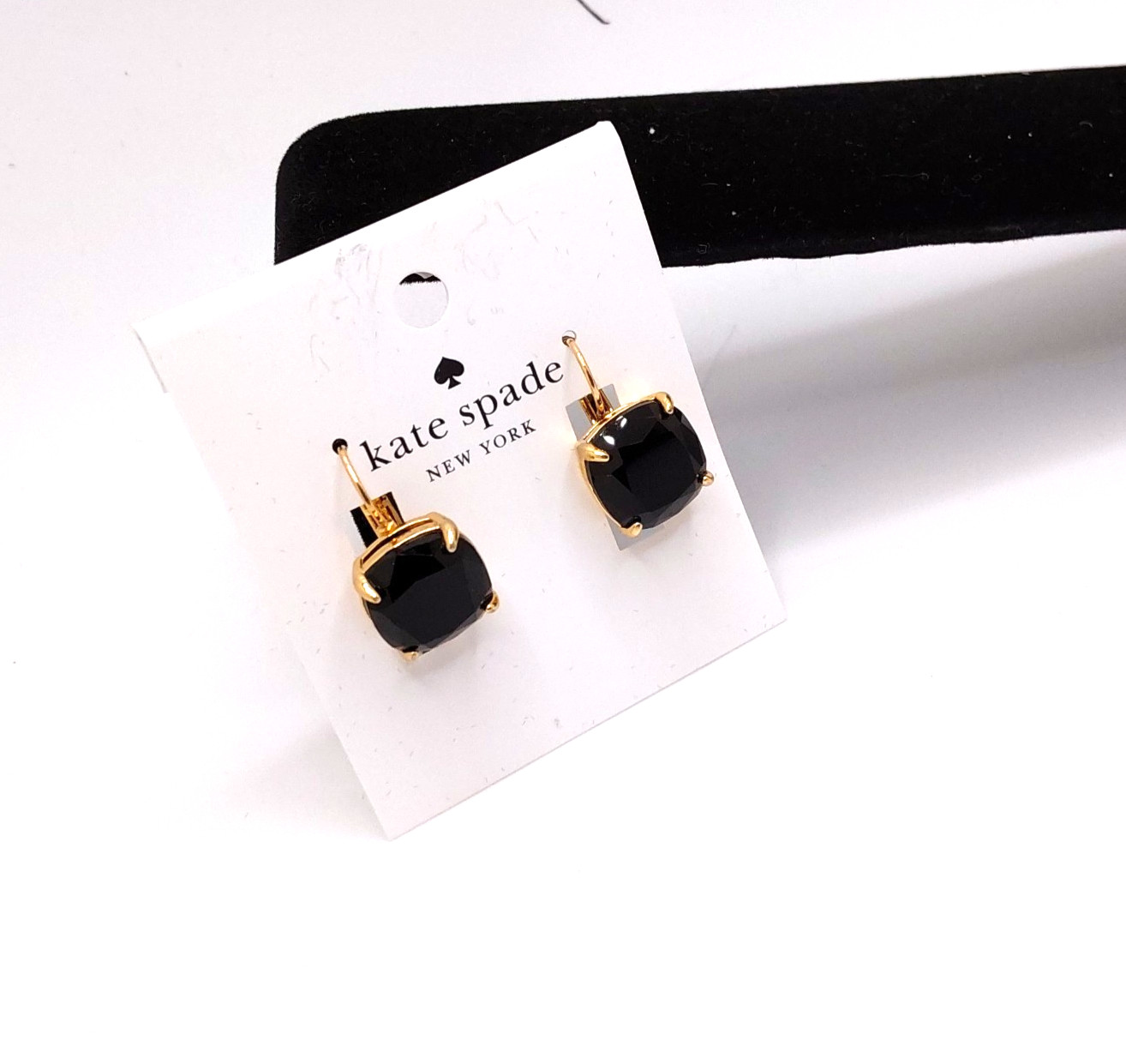 Kate Spade New York Gold Tone Square Cushioned Cut Black Cubic Zirconia Earrings