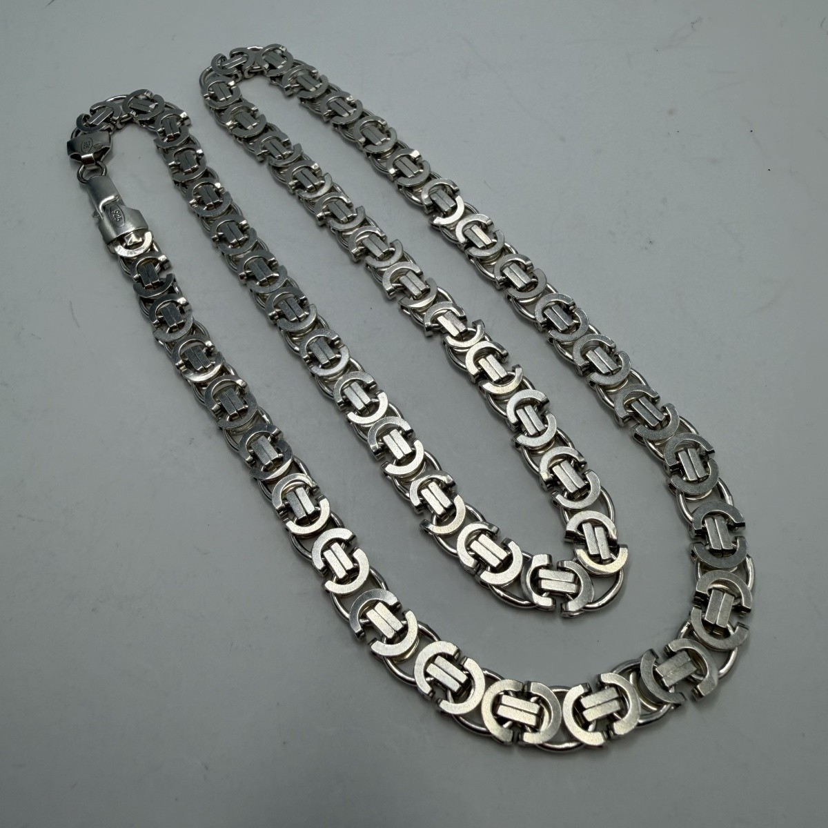 Heavy 925 Sterling Silver Flat Byzantine Fox Tail Chain Necklace Men’s 33g