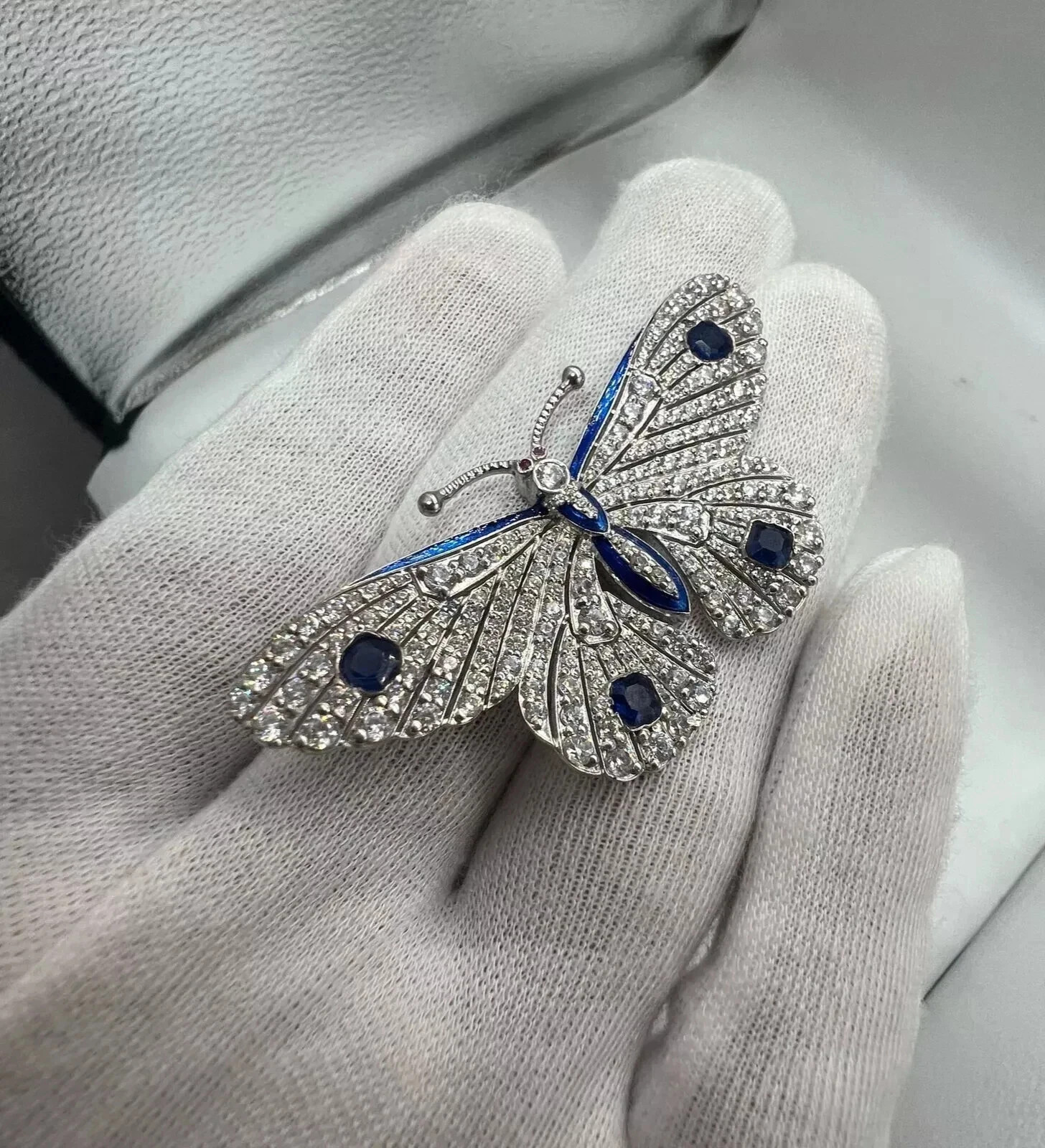 5.00Ct Round Lab Created Blue Sapphire Wedding Brooch Pin 14K White Gold Finish
