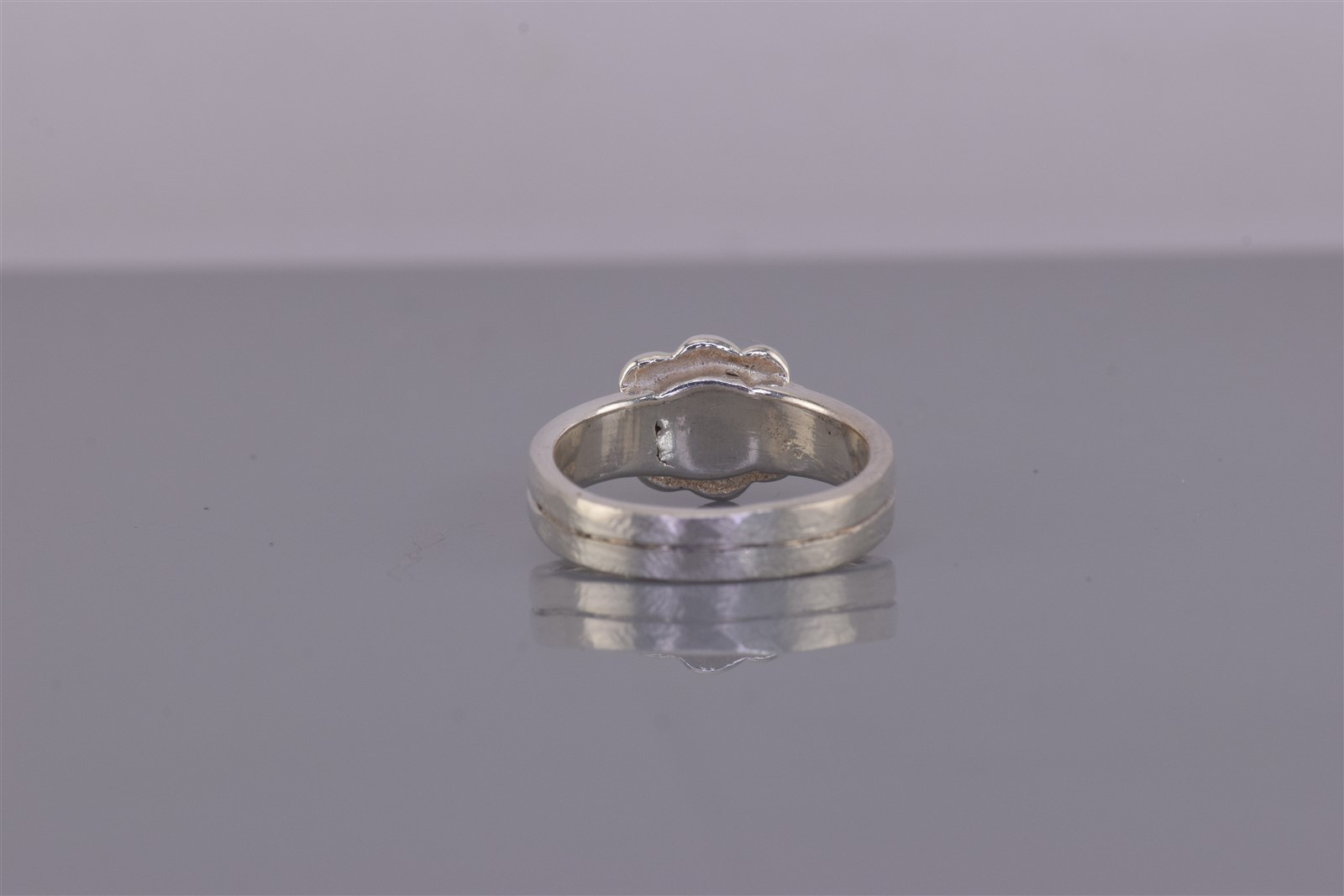 Sterling Silver Oval Beaded Bezel White Pearl Flower Band Ring 925 Sz: 5