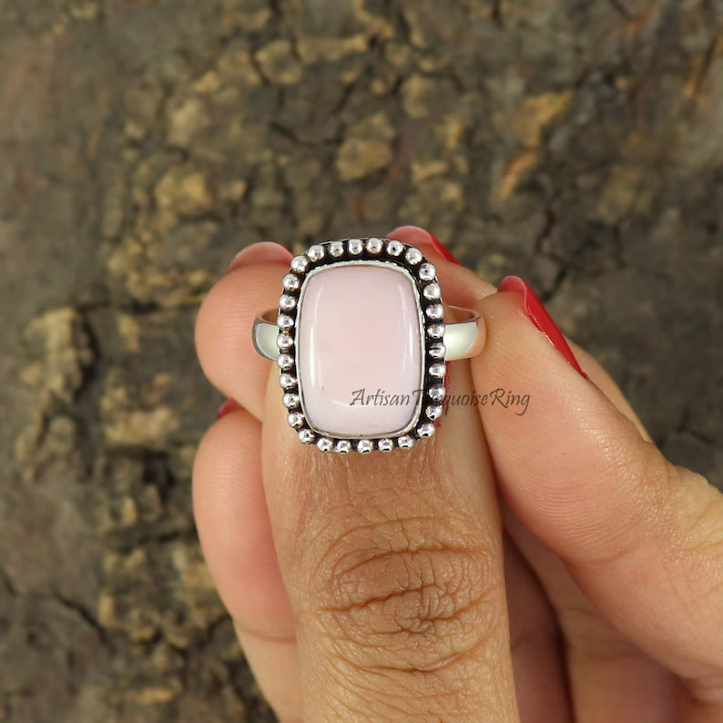 Pink Opal Ring 925 Sterling Silver Band& Statement Ring Handmade Ring All Size
