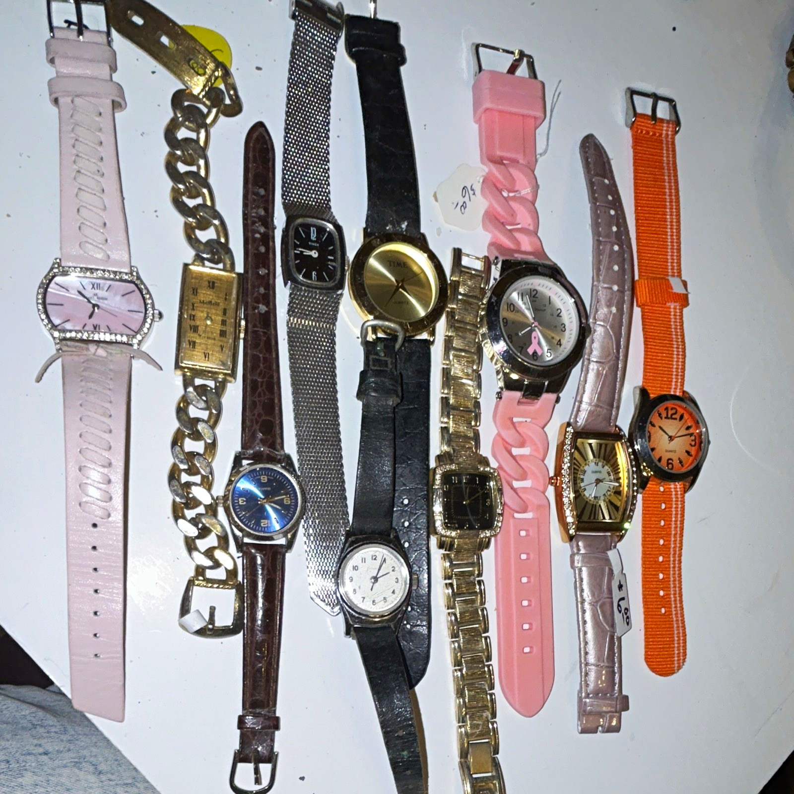 Women’s Quartz Analog Wristwatch Lot Mixed Bands Pink Orange Gold Silver