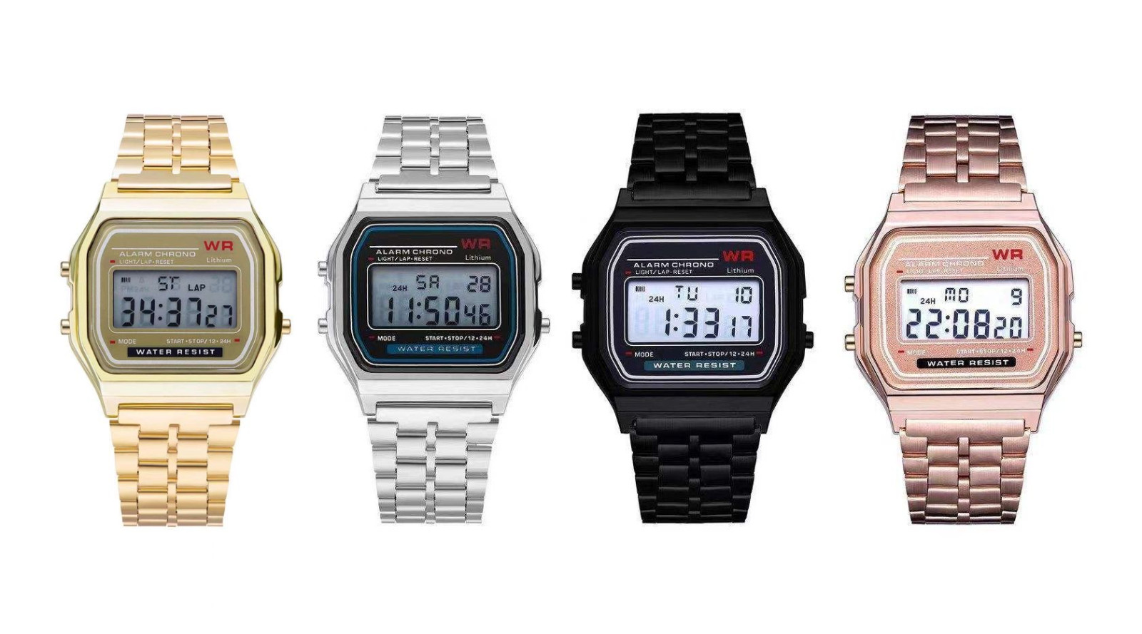 CLASSIC DIGITAL RETRO WATCH F-91W STYLE SPORT ALARM GOLD SILVER BLACK GIFT