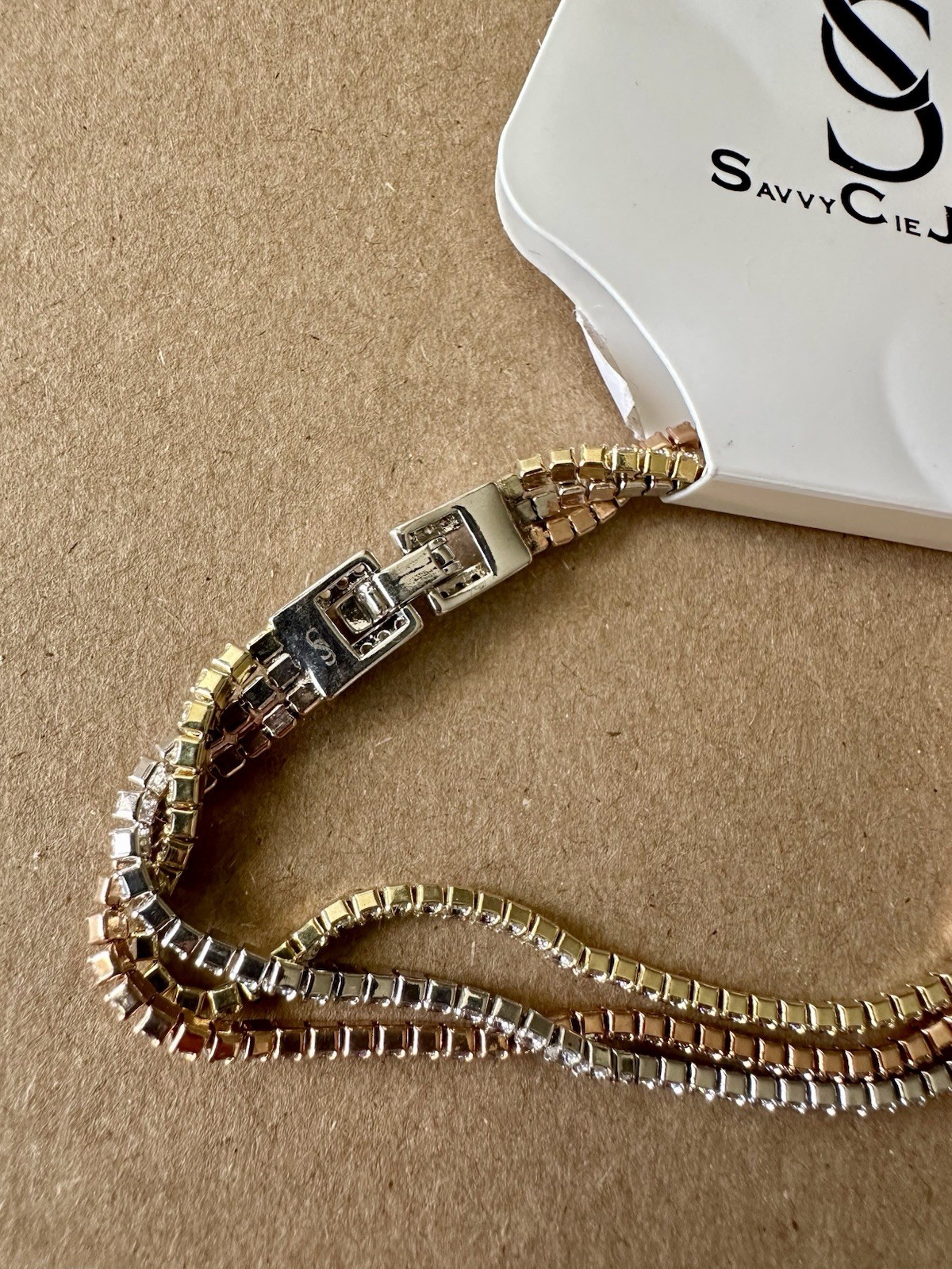🆕 Savvy Cie Jewels Tri-Tone Crystal Bracelet Gold, Silver & Rose Gold, One Size