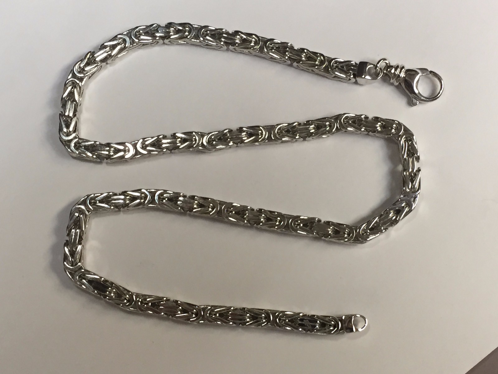 14k White Gold 24″ Mens Solid Byzantine Square Super 4mm 70grams Chain/necklace