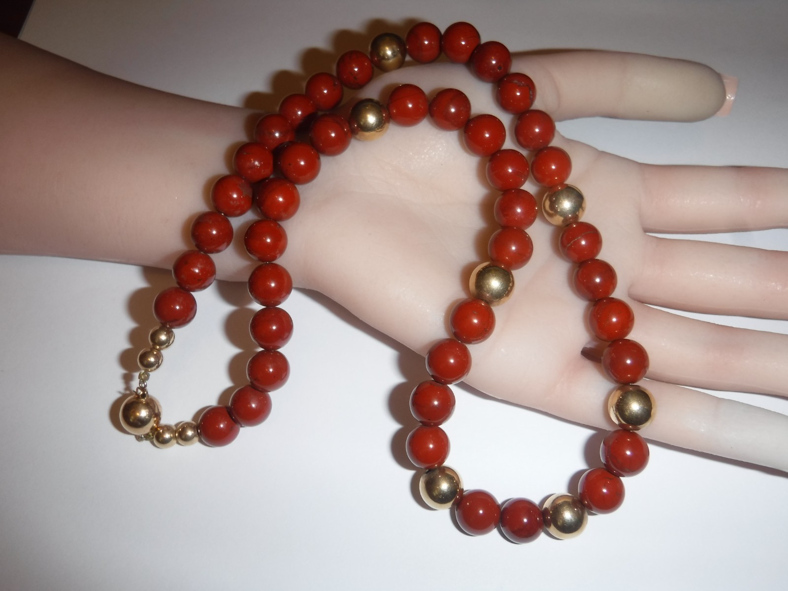 Estate 10 m/m Carnelian Bead Necklace (11) 14 K Gold Beads (7) 10 m/m (4) 5 m/m