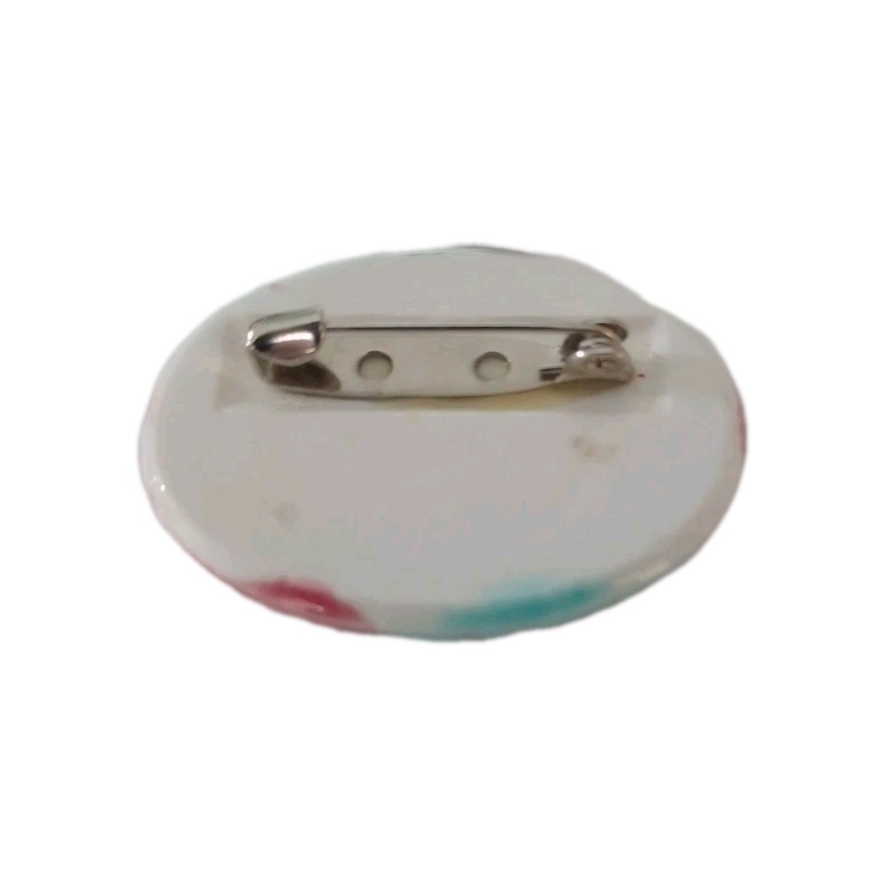 Vintage Ceramic Brooch Multicolor Abstract Design Silver Tone 1 3/4 By 1 In