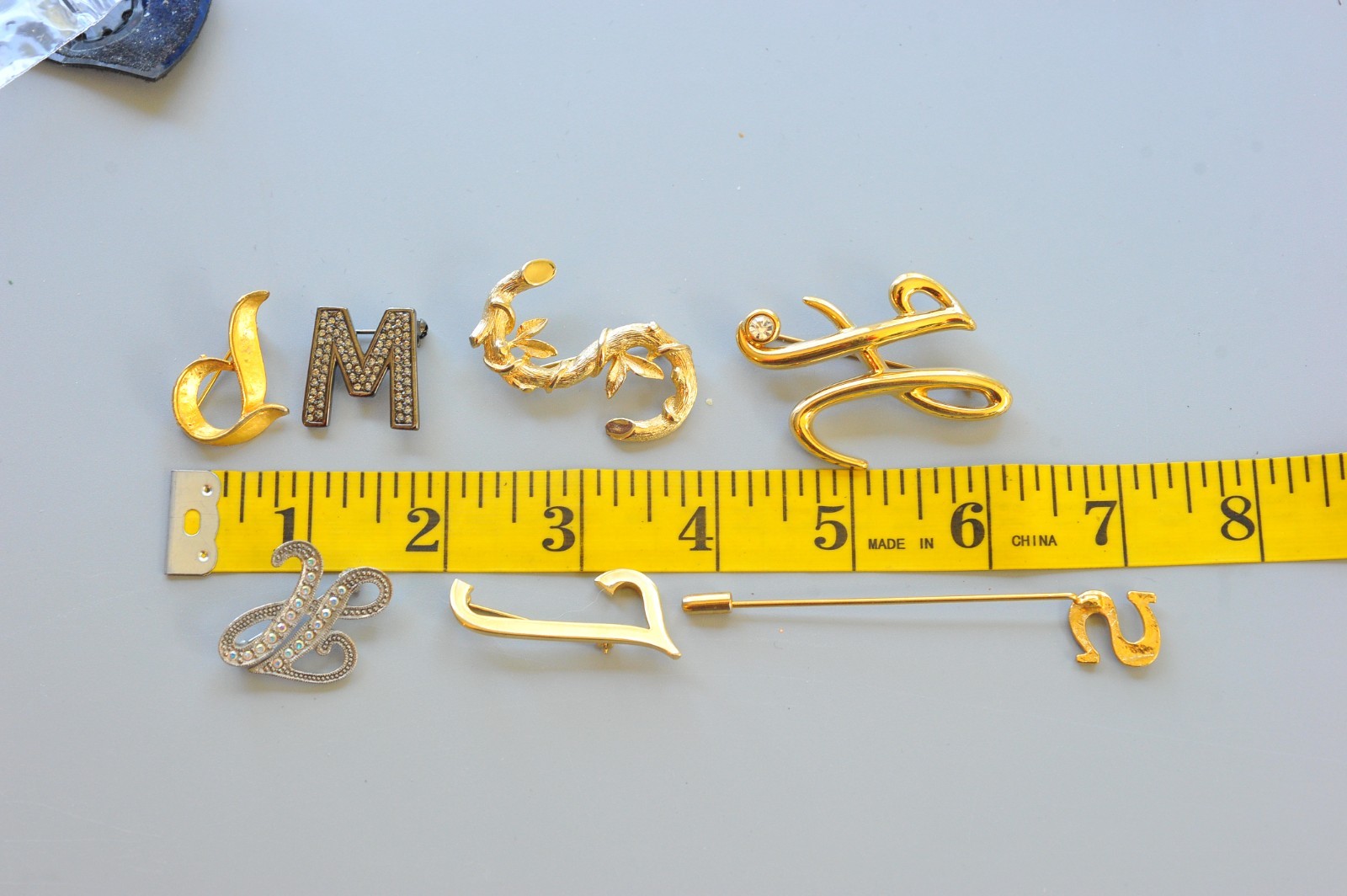 Vtg to now LOT brooch pin monogram initials some signed Monet AK Sarah AJ27