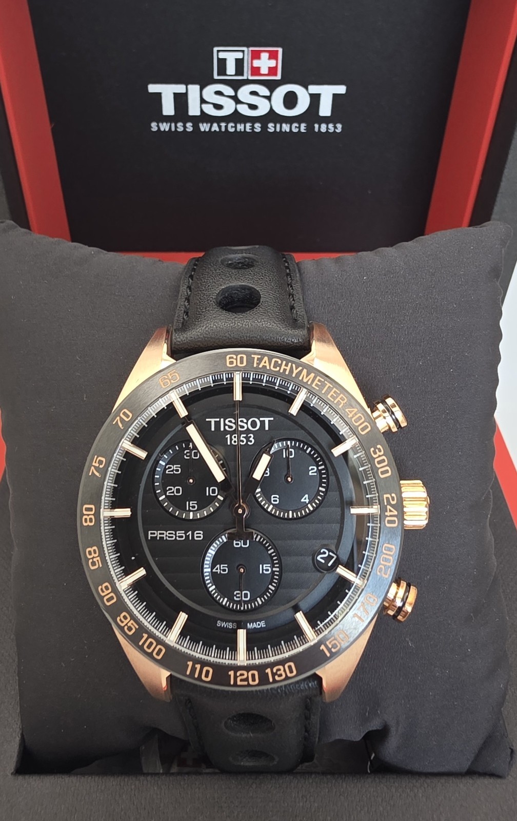 Tissot PRS 516 Chronograph Black Dial Rose Gold PVD Watch T100.417.36.051.00