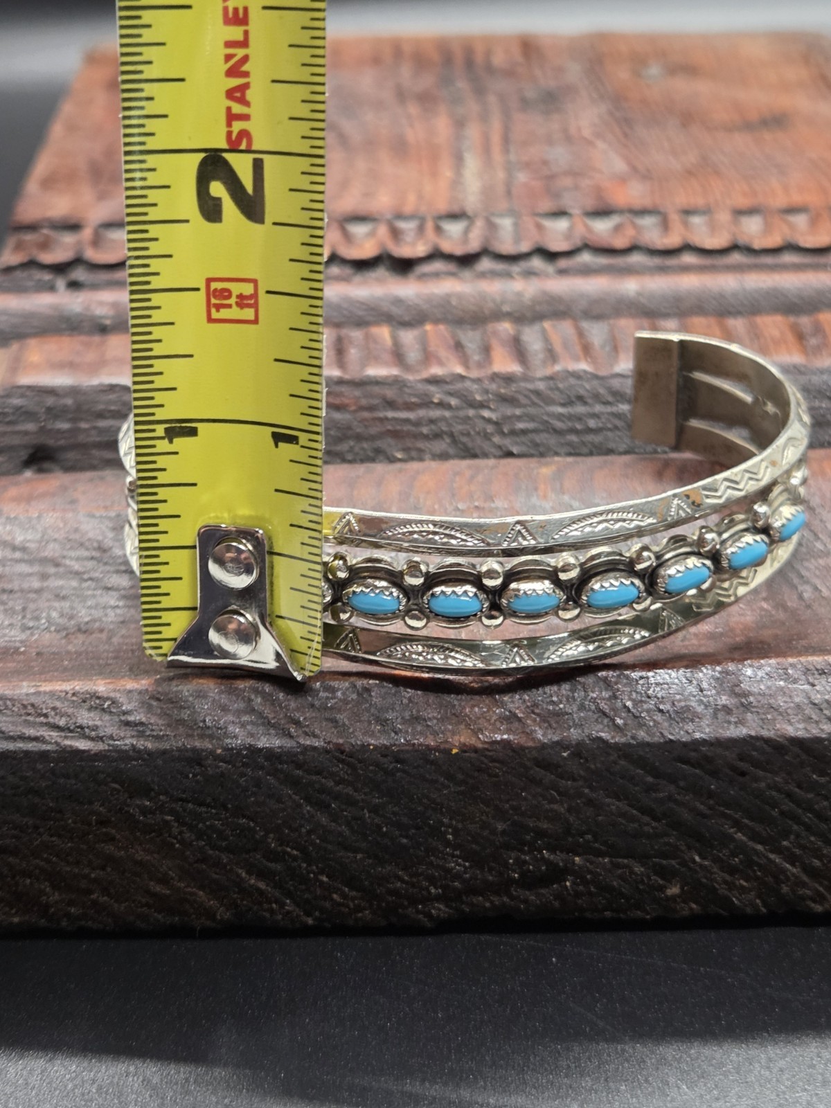 Vtg NICKLE SILVER BELL TRADING POST Southwest Navajo TURQUOISE Cuff Bracelet