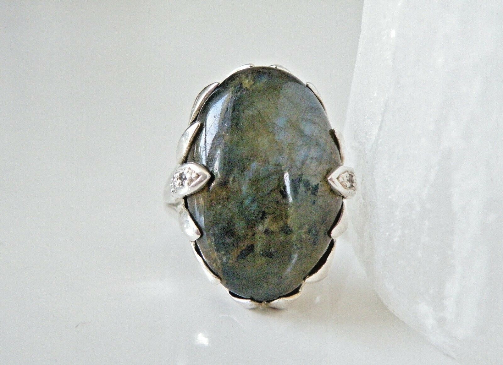 Heavy Sterling Silver 925 Natural Labradorite Statement Ring Size 11