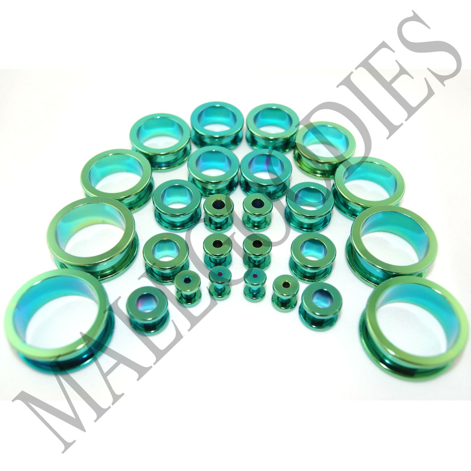 V015 Screw-on/fit Green Surgical Steel Flesh Tunnels Ear Plugs 10G~1″ Gauges