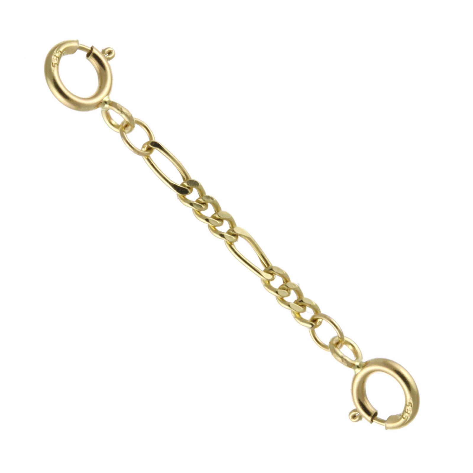 14k Solid Yellow Gold 1.9mm Figaro Extender 1″ to 10″ Spring Ring At Each End