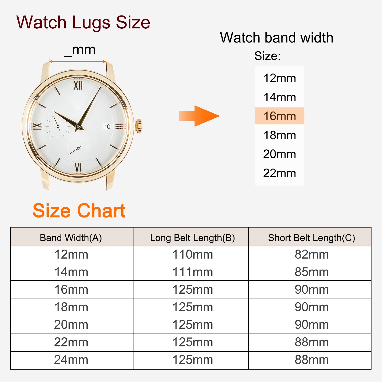 14mm Black Genuine Leather Watch Bands with Silver Buckle for Women