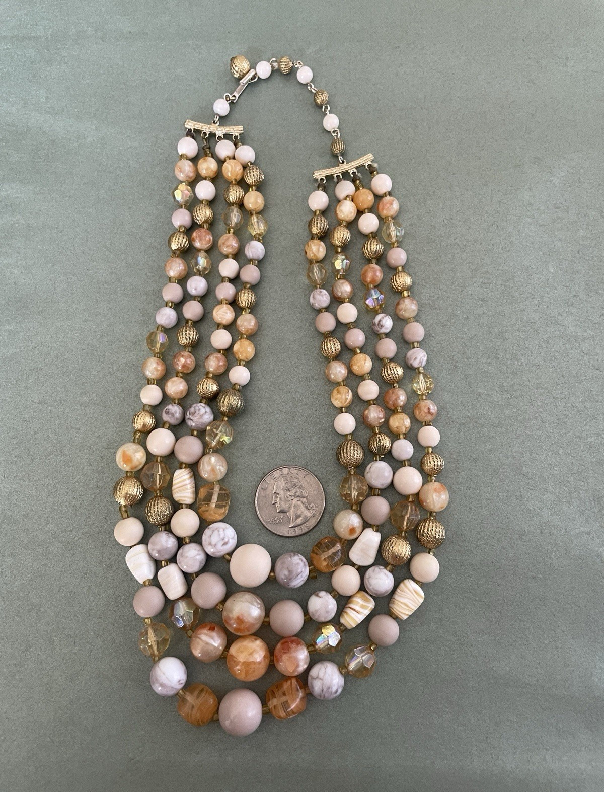 Vintage Multi-Strand Beaded Statement Necklace Multicolor Hook 9 in.