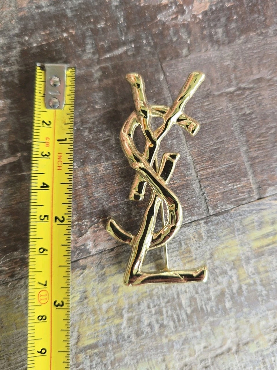 YSL Yes Saint Laurent Paris Vintage Brooch Pin Gold Tone BEAUTIFUL