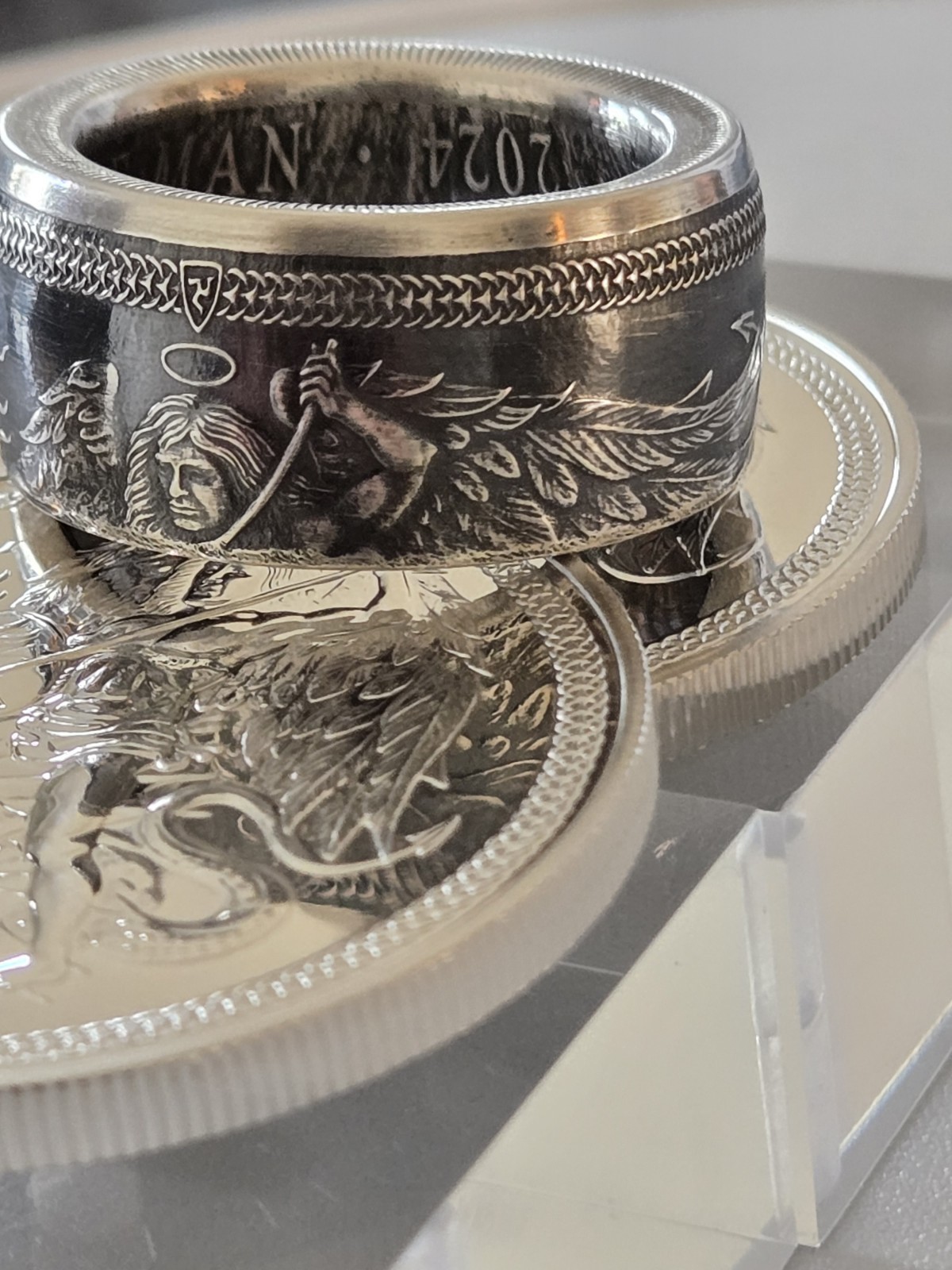 Isle Of Man Angel .999 Silver Coin Ring Angel Michael Slay Evil U Pick Sz 9-13