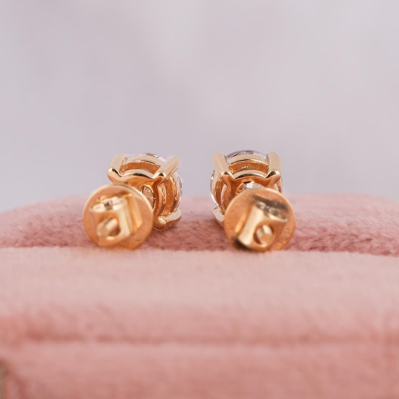 Certified Natural Diamond Stud Earrings 14K Gold Solitaire 1.50TCW Round Cut