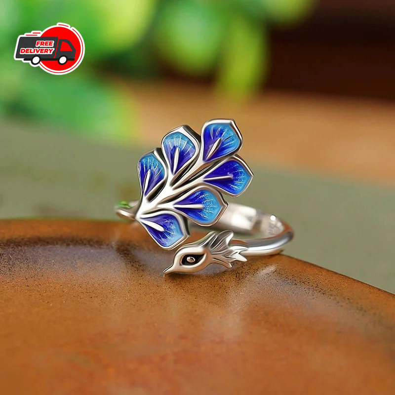 925 Sterling Silver Blue Peacock Ring for Women Elegant Engagement Wedding Gift