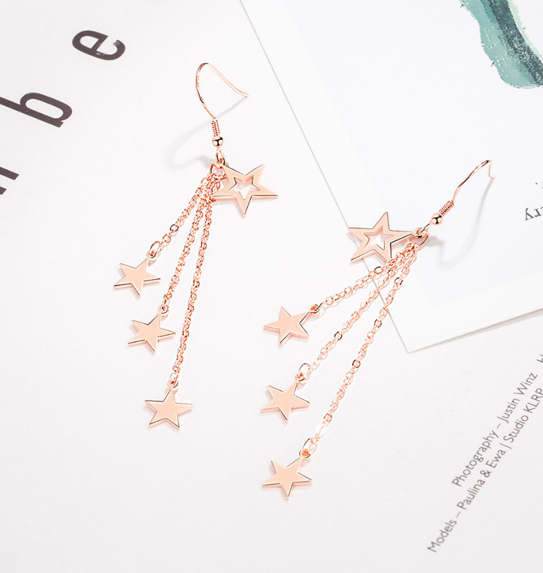 Women 925 Silver Plated Hanging Tassel Chain Stars Dangle Drop Stud Earrings C17