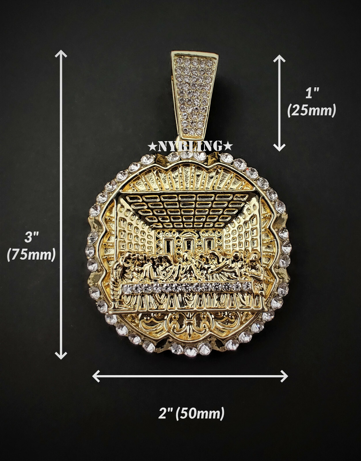 12MM Cuban Link Chain Necklace XL Last Supper Pendant Plated Hip Hop CZ Jewelry