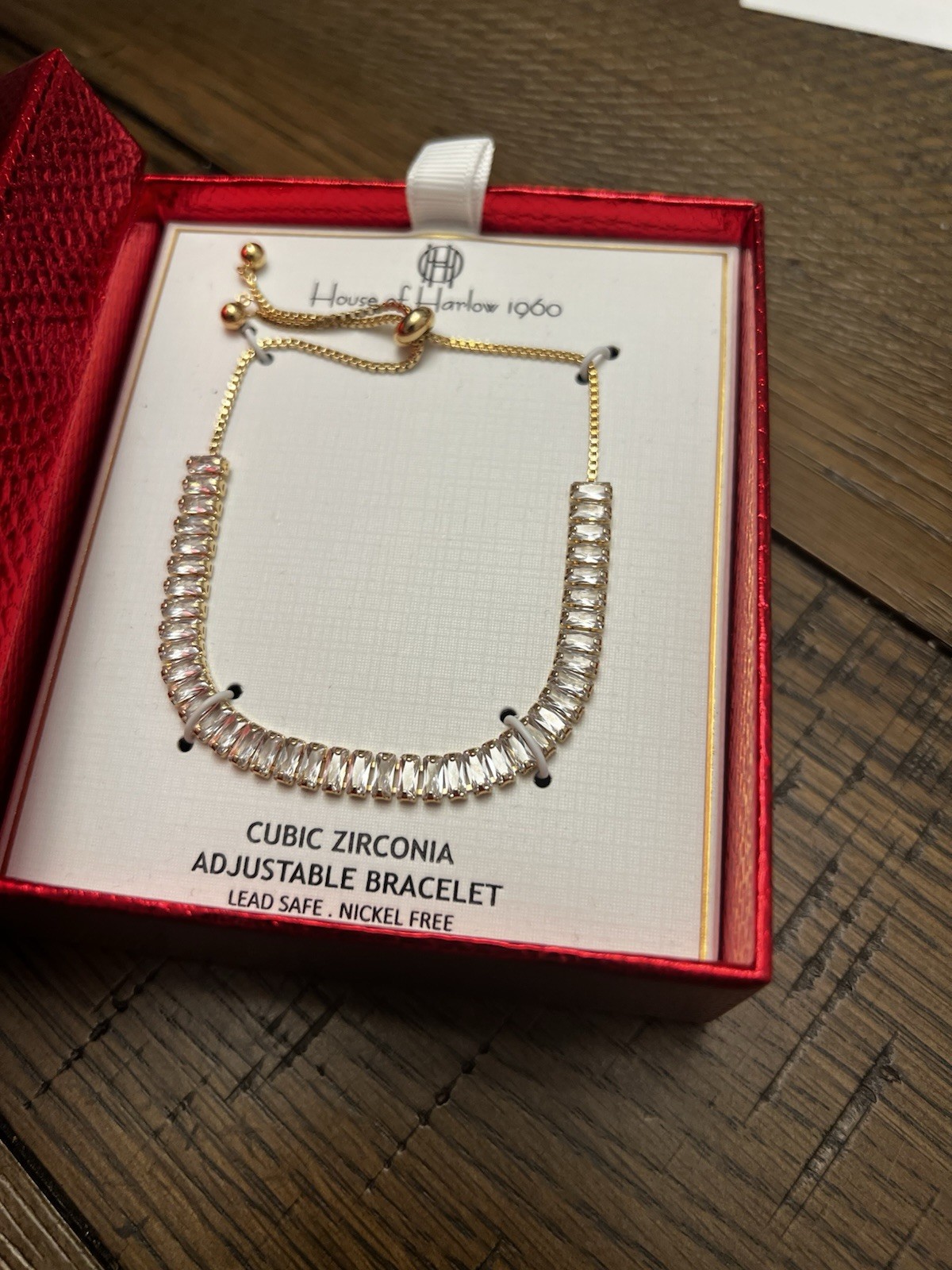 House of Harlow 1960 Gold Crystal Adjustable Bracelet Lead and Nickel Free New