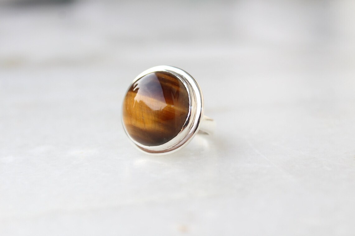 Natural Tiger Eye Ring Solid 925 Sterling Silver Handmade Ring Christmas Gift
