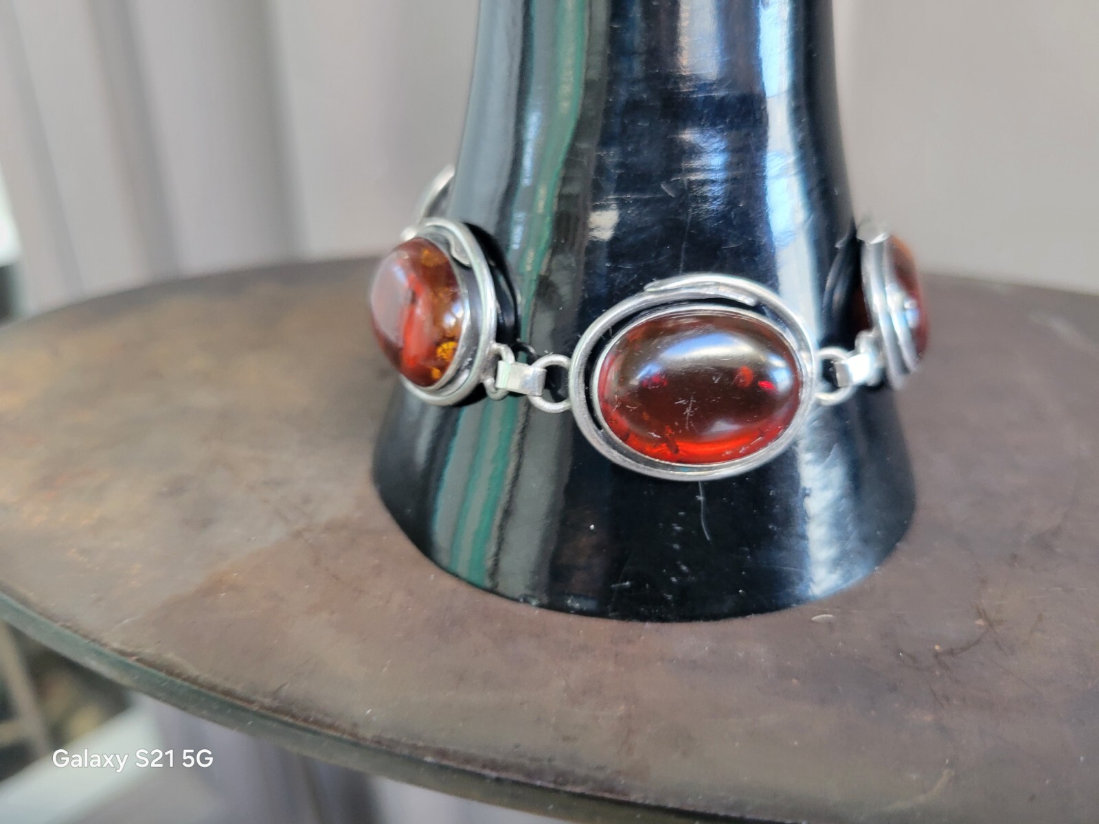 Amber Bracelet 5 Cabochons Sterling Silver Susan Cummings McClures Nsv. TN 90’s