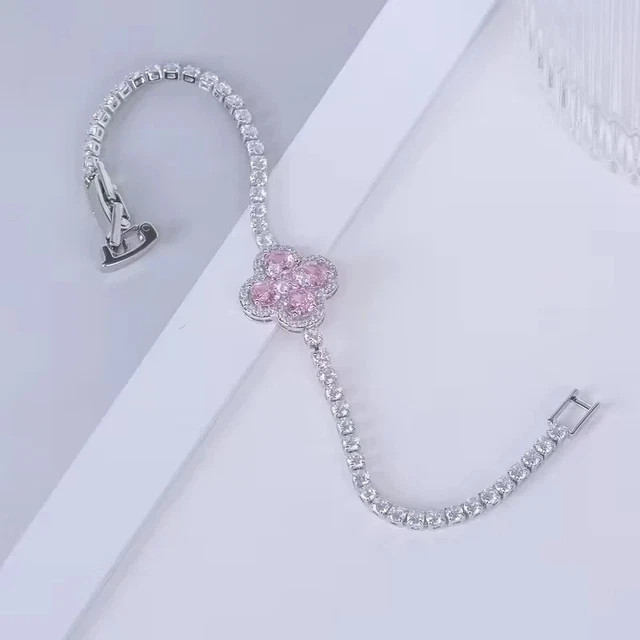 10Ct Round Cut Pink Sapphire Tennis Lab Created Bracelet 14K White Gold Plated